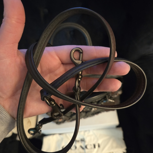 Coach Tea Rose Applique Metallic Gray Gunmetal Rogue 25 Satchel New W/o Tags - Picture 14 of 14